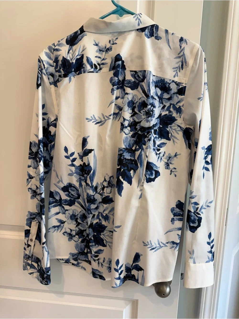 Talbots White Shirt with Blue Watercolor Floral Print